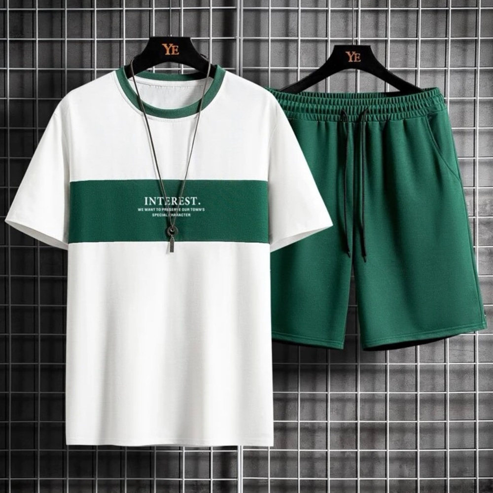 Men Letter Graphic Two Tone Tee & Shorts